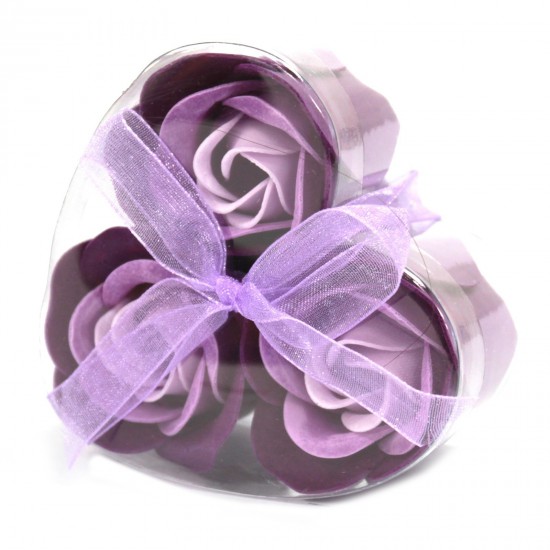 3 paarse rozen zeepbloemen